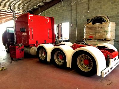 Frame extension on a 2007 Peterbilt 379 at our truck shop