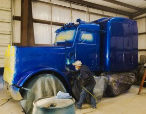 Paint job on Peterbilt truck by US 281 Truck And Trailer Services LLC