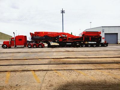 The red Peterbilt heavy hauler show truck's first load that we customized for Mr Anthony Mclean